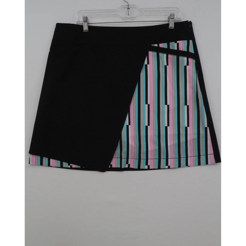 Annika Cutter & Buck Womens Golf Skort Size 14 Black Striped Pink Teal Athletic